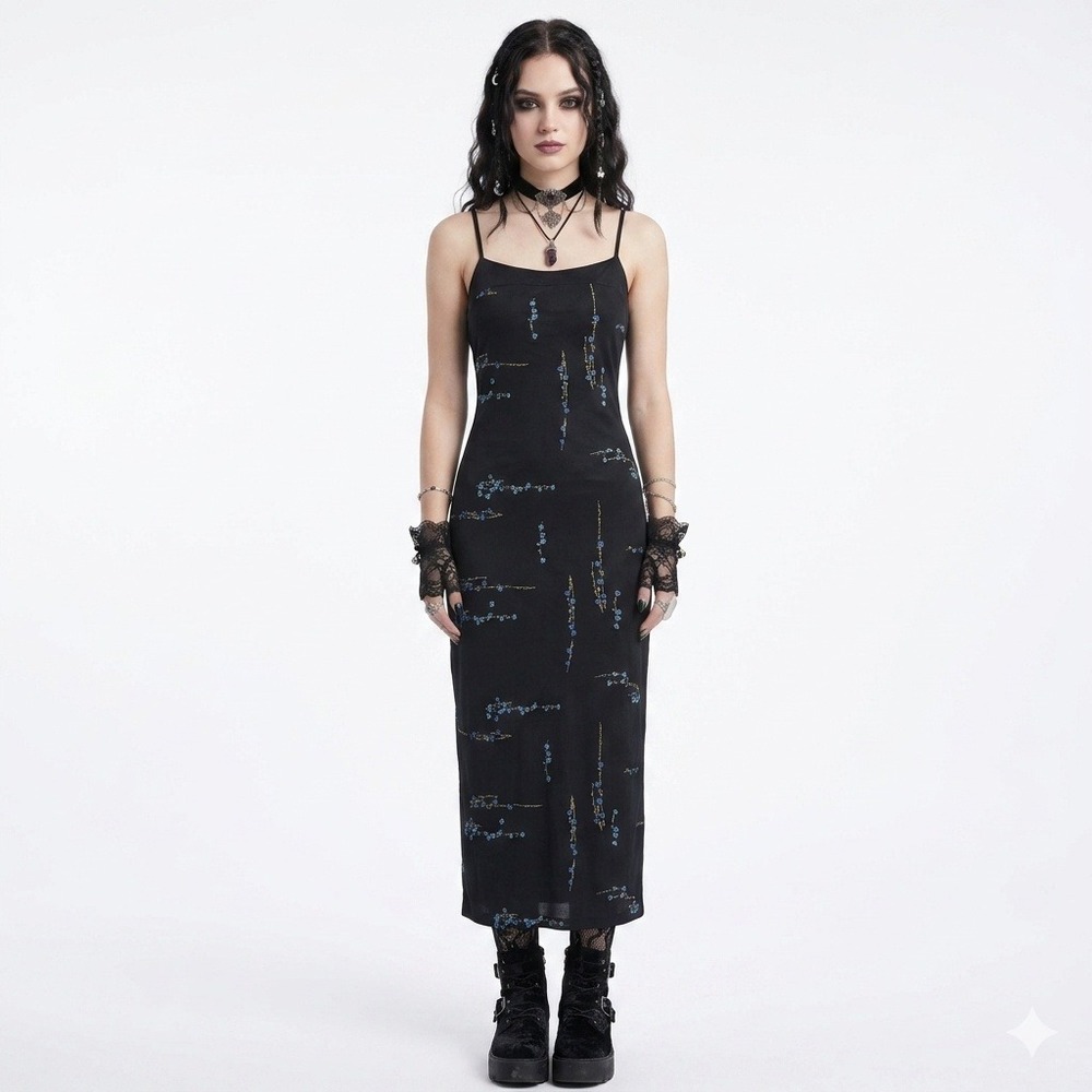 PS Per Seption Dark Floral Floral Maxi Slip‎ Dress Large Y2K Whimsigoth Fairy